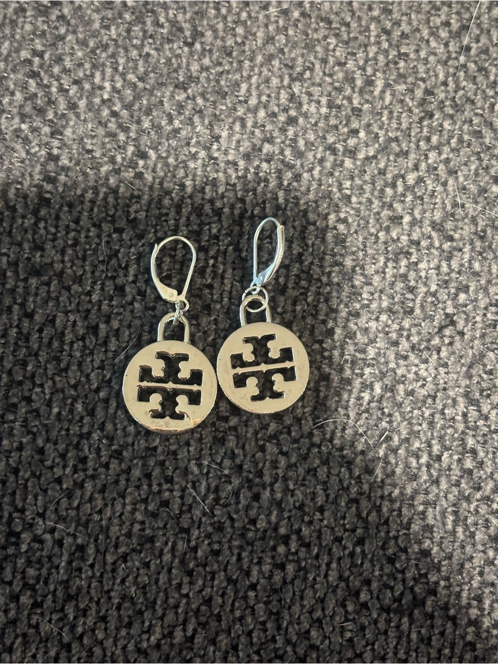 Tory Burch 925 Sterling Silver Round Logo Drop Earrings - Women Accessories